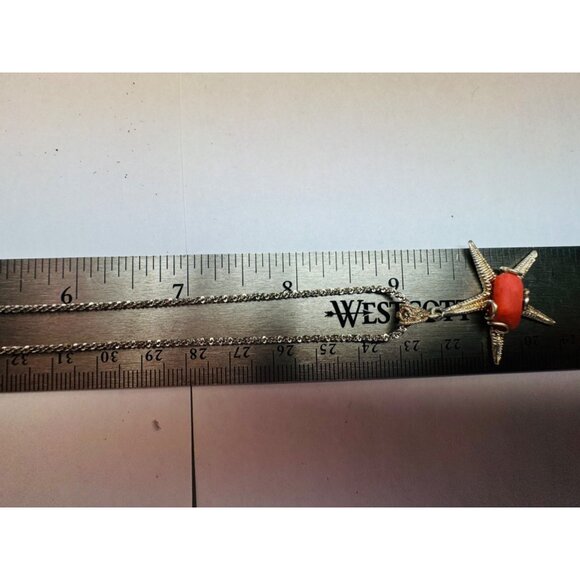 Vintage Sterling Silver 925 Chain Necklace w/ Starfish Pendant Red Coral Center - Picture 14 of 15